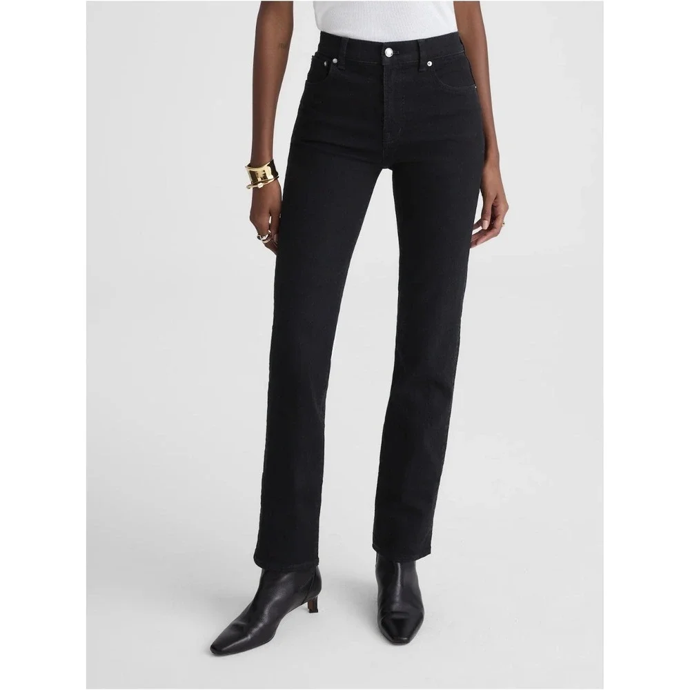 Madewell The Longline Straight Jeans Womens 28 Black Frost Magic Pockets NWT